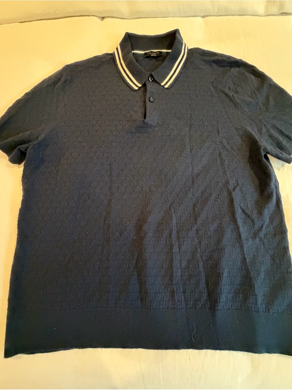 Ted Baker Navy Polo with White-Trim Stripe Collar